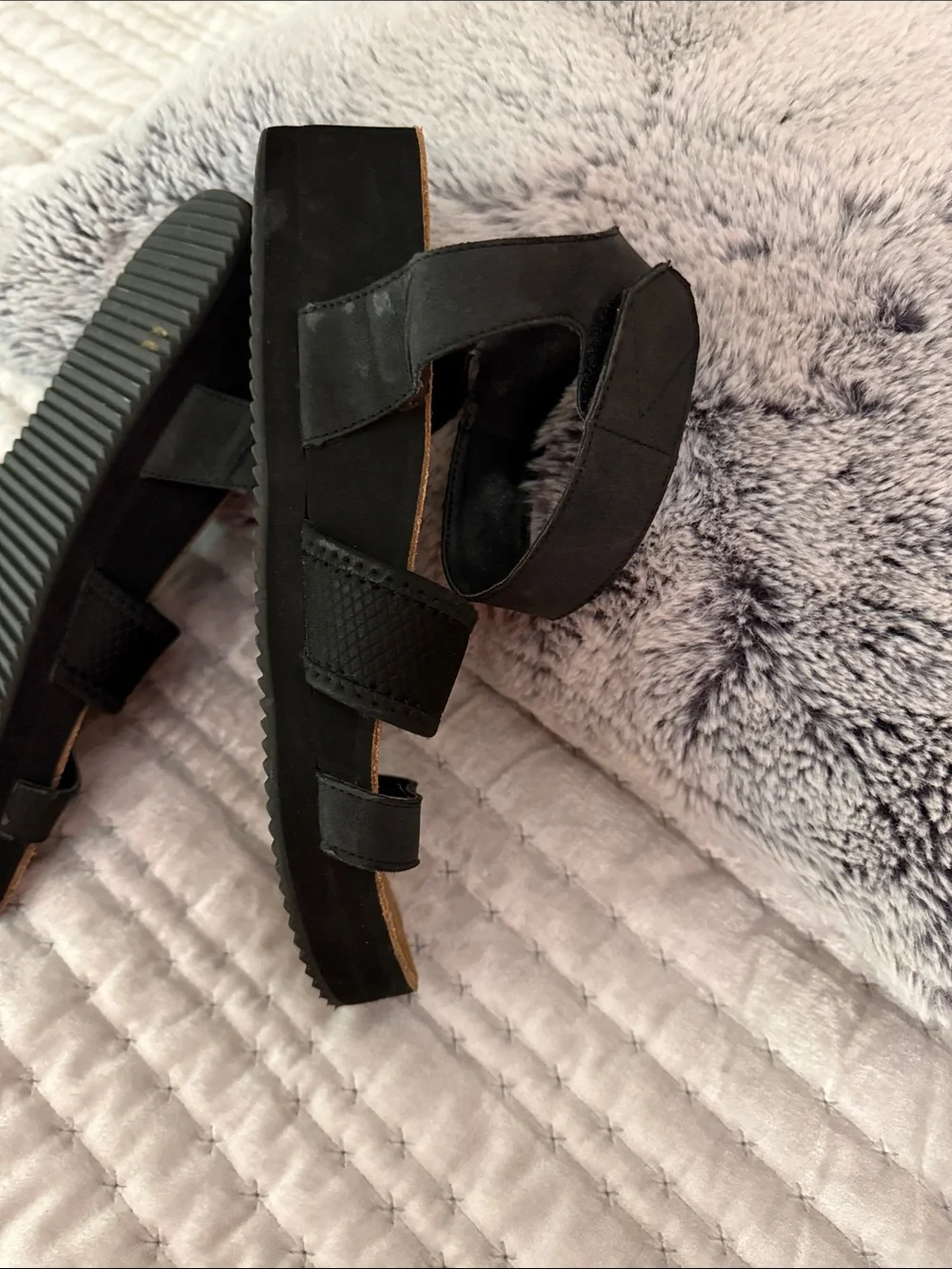 Volcom Black Strappy Open-Toe Women's Sandals with Tan Footbed
